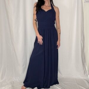 Elegant Navy Blue Halter Dress